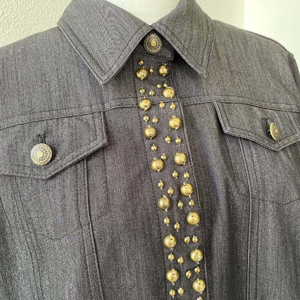 Ruby Roadwomens Blue Snap Front Embellished Jacke… - image 3